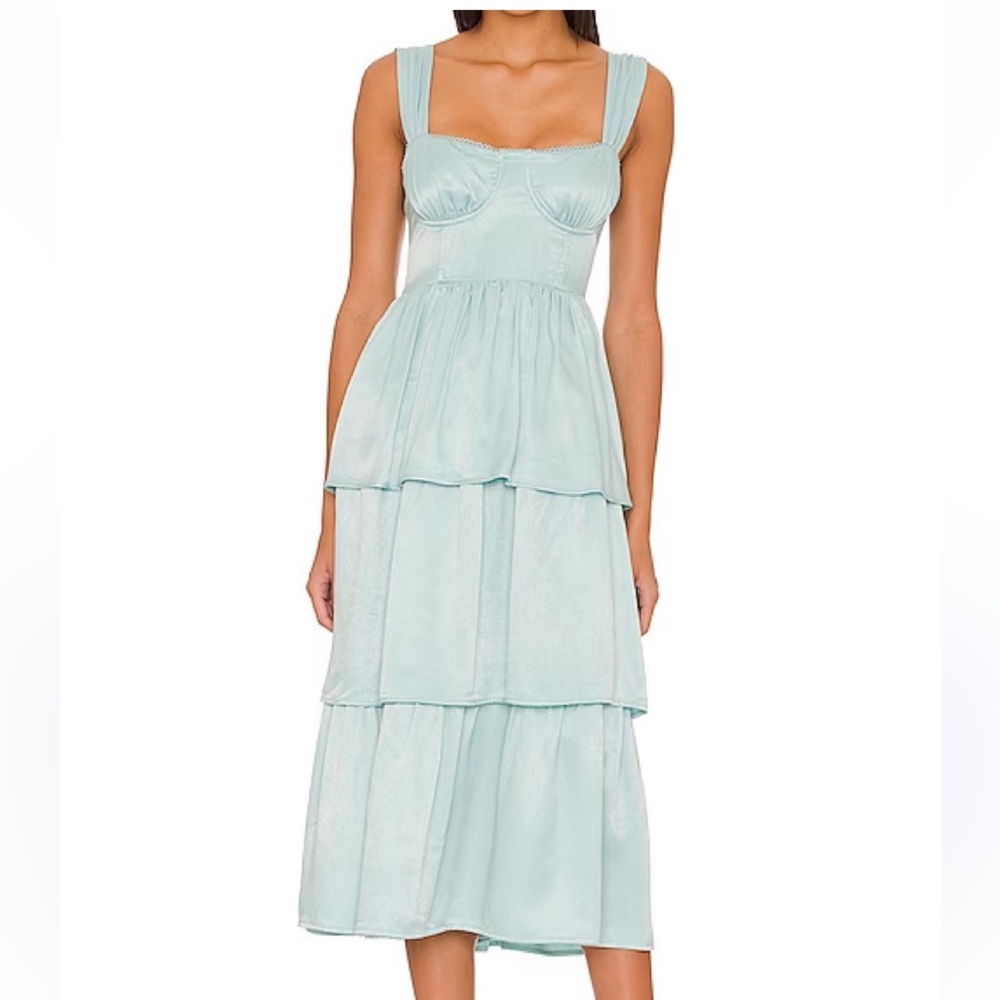 WeWoreWhat corset ruffle midi dress in blue